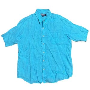 Vilebrequin  Linen Baby Blue Short Sleeve Button Up Shirt Mens 2XL